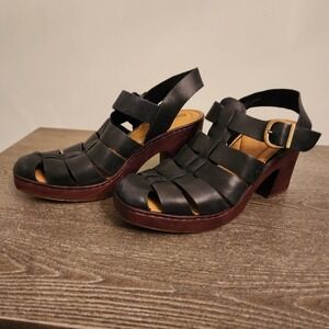 Børn Hartley Black Leather Fisherman Platform Wedge Sandals 10 Boho Artisan